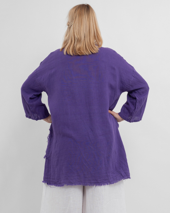 Jacheta mov oversized din in, asimetrica cu margini franjurate [3]