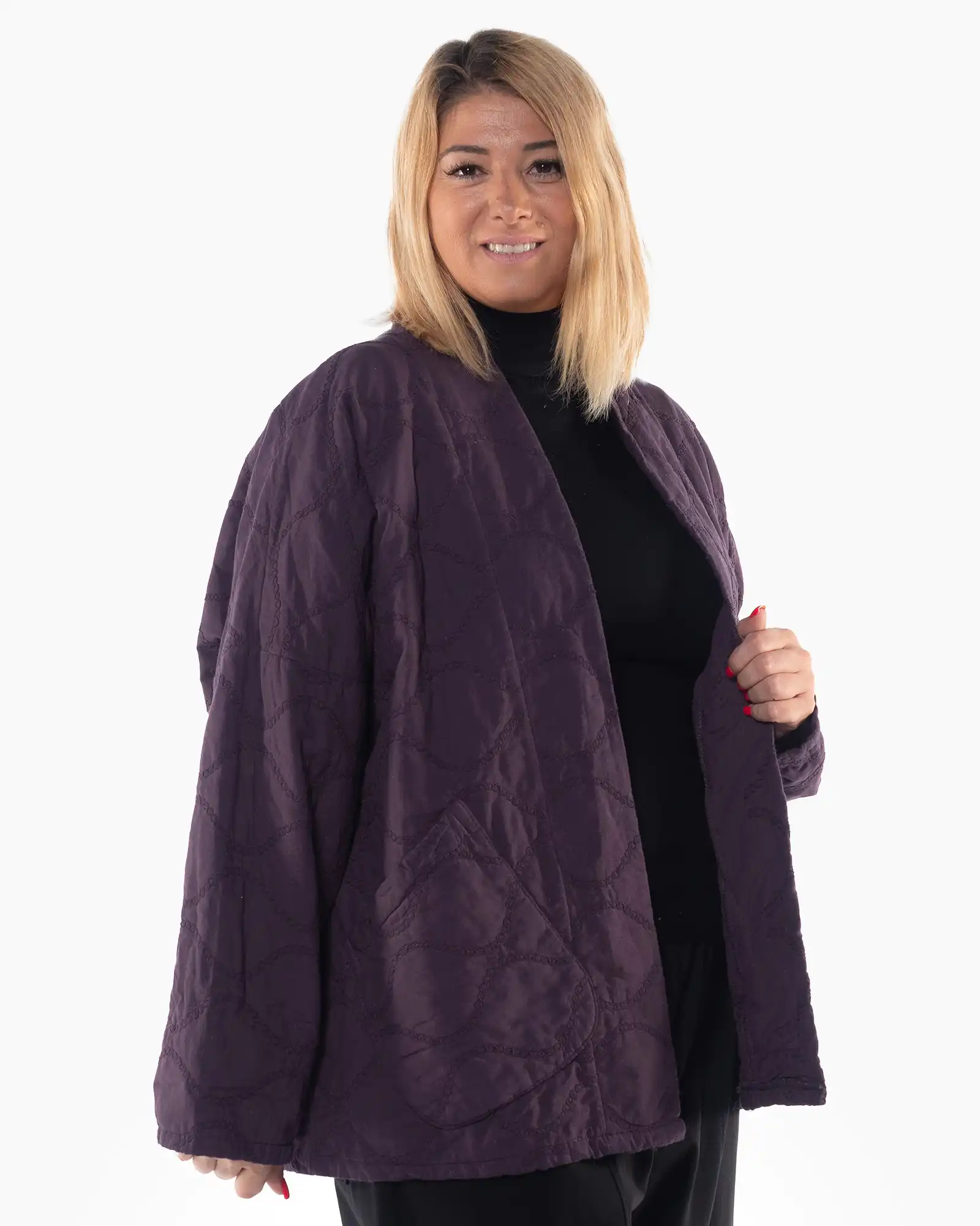 Jachetă mov stil sacou matlasată oversize [3]