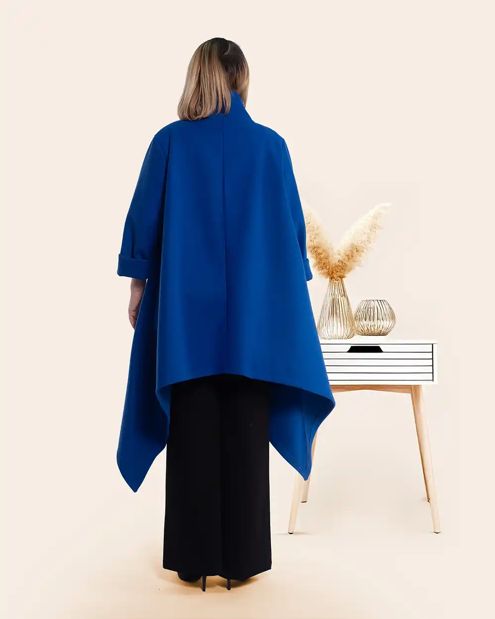 Jachetă palton casual chic albastru regal asimetric [2]