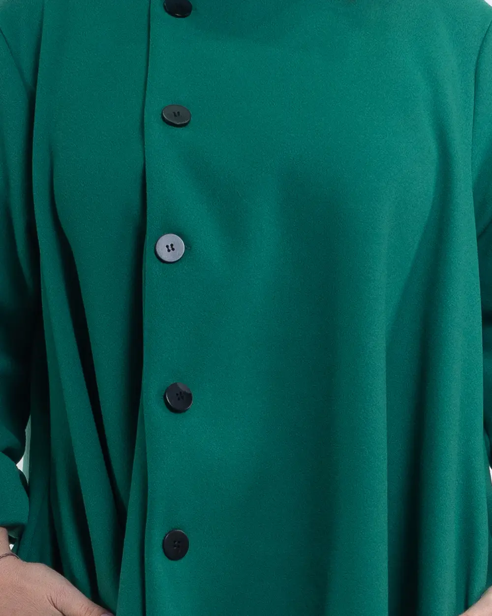 Jachetă palton chic asimetrică verde cu guler tunică [4]