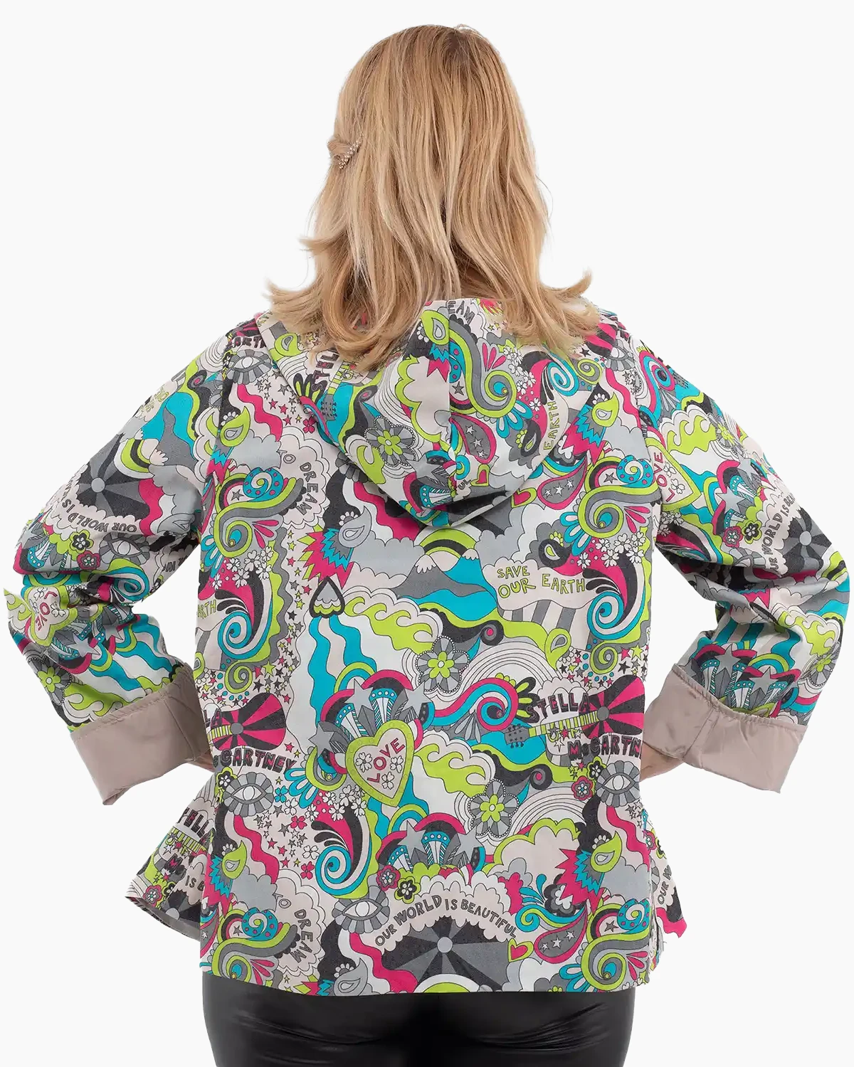 Jachetă subțire de toamnă cu imprimeu abstract multicolor bej [2]