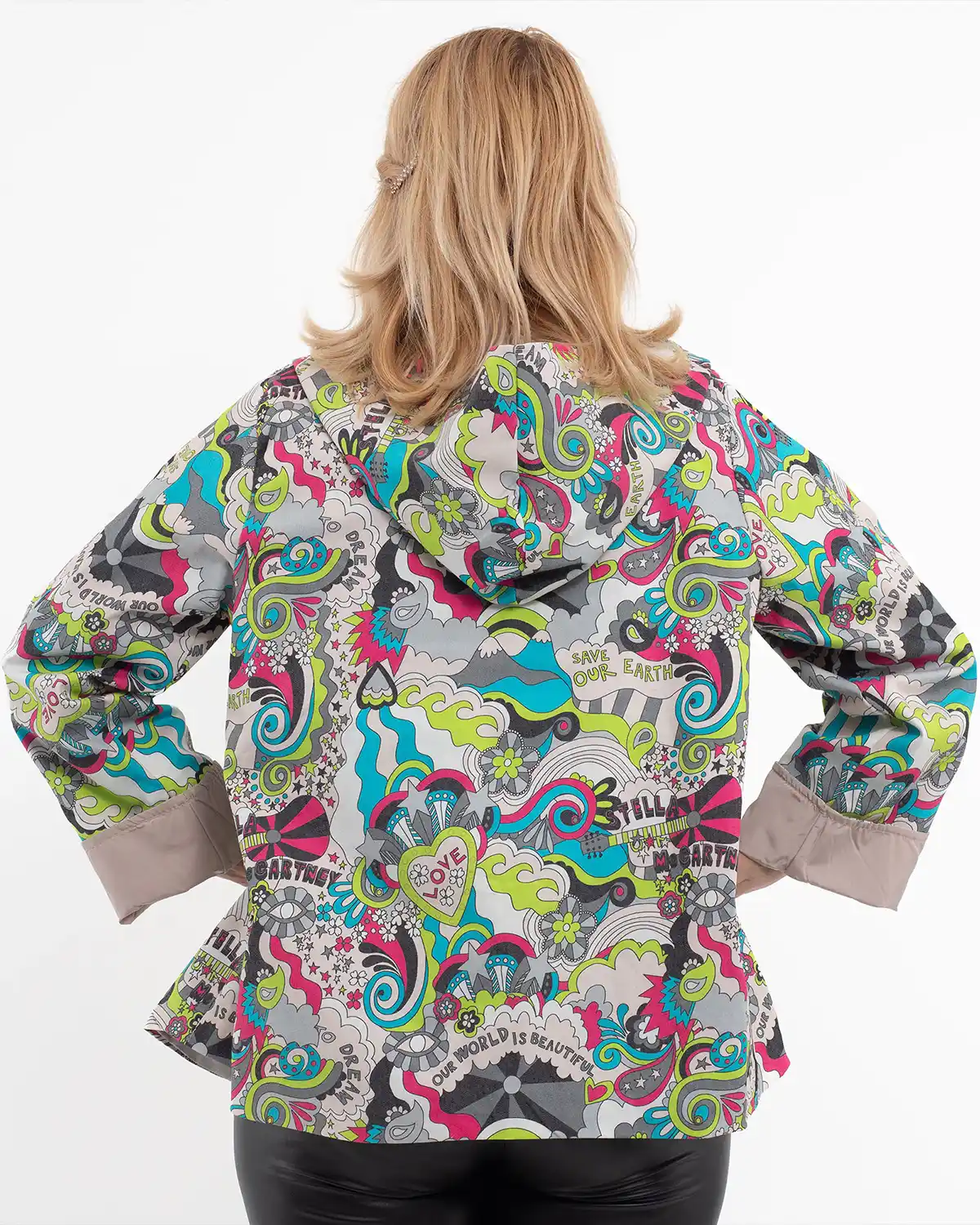 Jachetă subțire de toamnă cu imprimeu abstract multicolor bej [2]