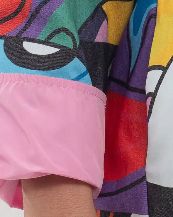 Jachetă subțire de toamnă cu imprimeu abstract multicolor roz [5]