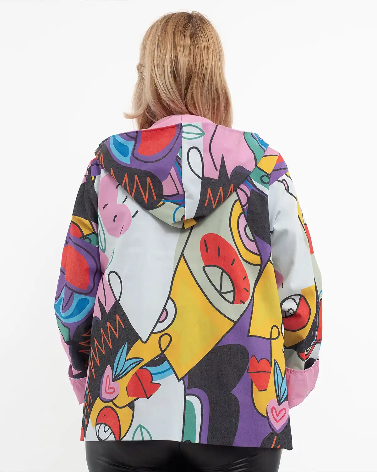 Jachetă subțire de toamnă cu imprimeu abstract multicolor roz [2]