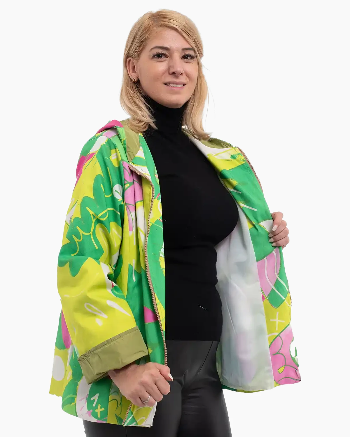 Jachetă subțire de toamnă cu imprimeu abstract multicolor vernil [4]