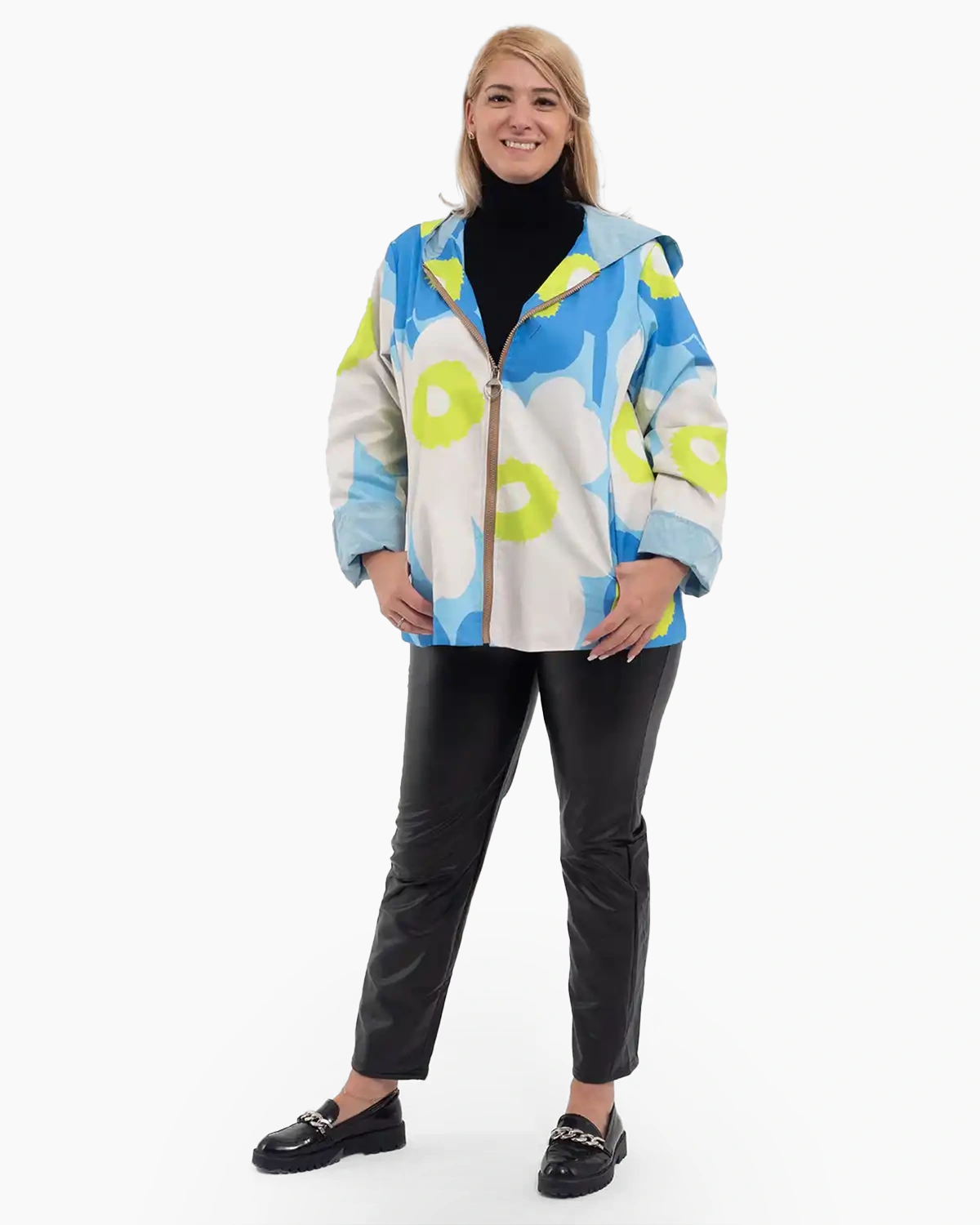 Jachetă subțire de toamnă cu imprimeu floral multicolor bleu [3]