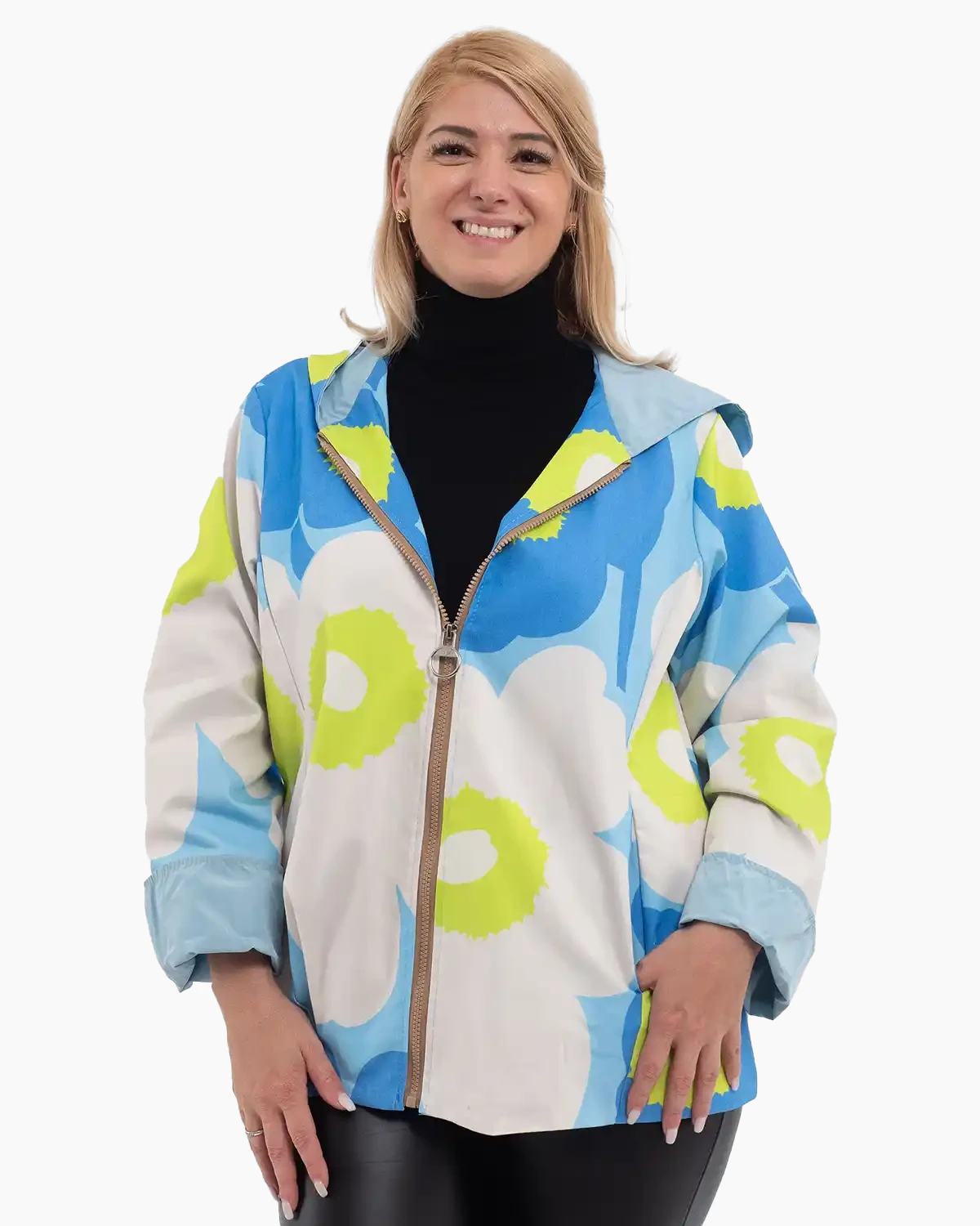 Jachetă subțire de toamnă cu imprimeu floral multicolor bleu [1]