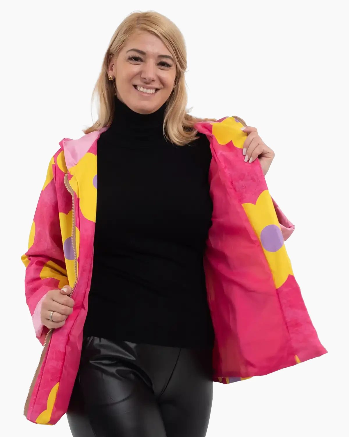 Jachetă subțire de toamnă cu imprimeu floral multicolor roz aprins [3]