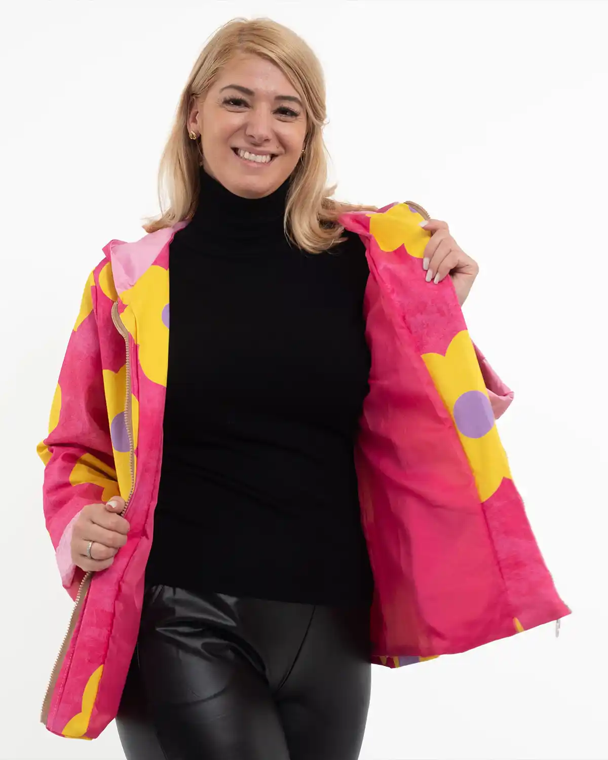Jachetă subțire de toamnă cu imprimeu floral multicolor roz aprins [3]