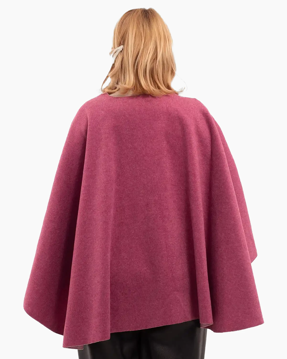 Jachetă tip poncho cu fundă elegantă din stofă de calitate, fucsia [2]
