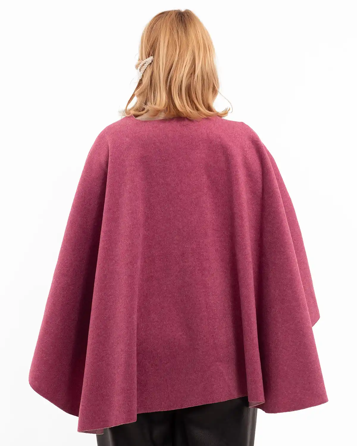 Jachetă tip poncho cu fundă elegantă din stofă de calitate, fucsia [2]