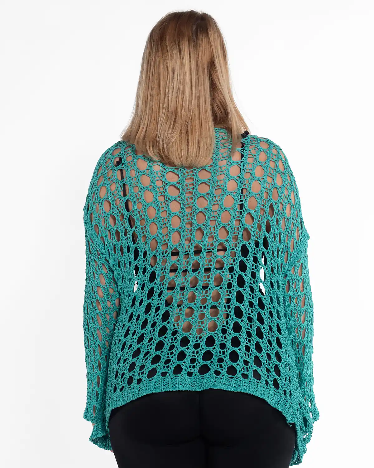 Jachetă turcoaz boemă cu design amplu și mâneci batwing [2]