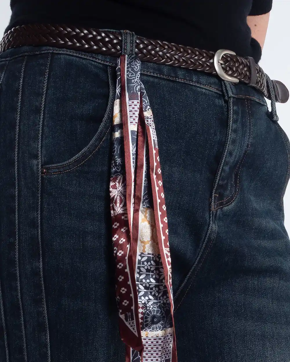 Jeans bleumarin groși interior catifea, curea și eșarfă [4]