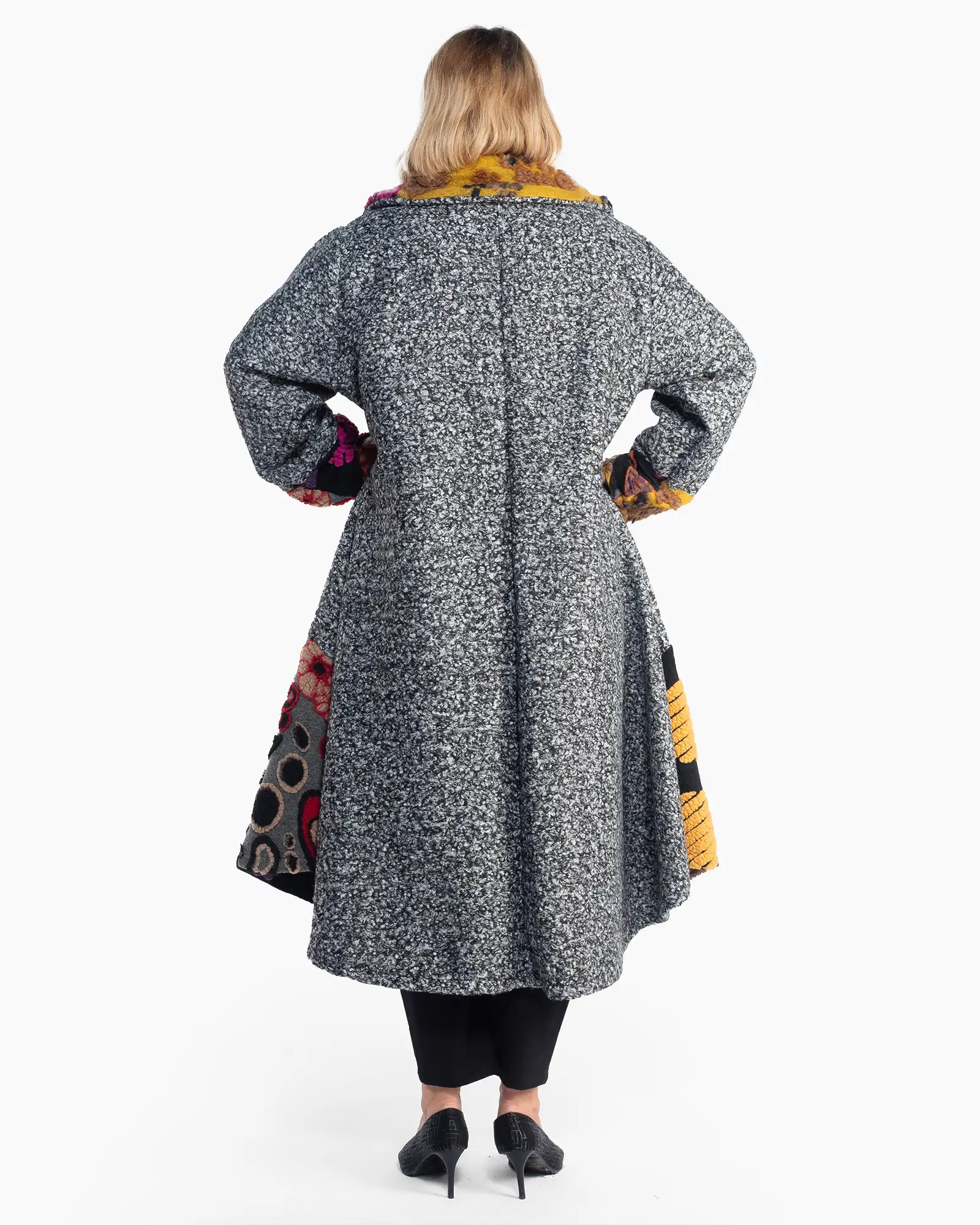 Palton gri lung din lână, cu imprimeu patchwork în stil boho [2]