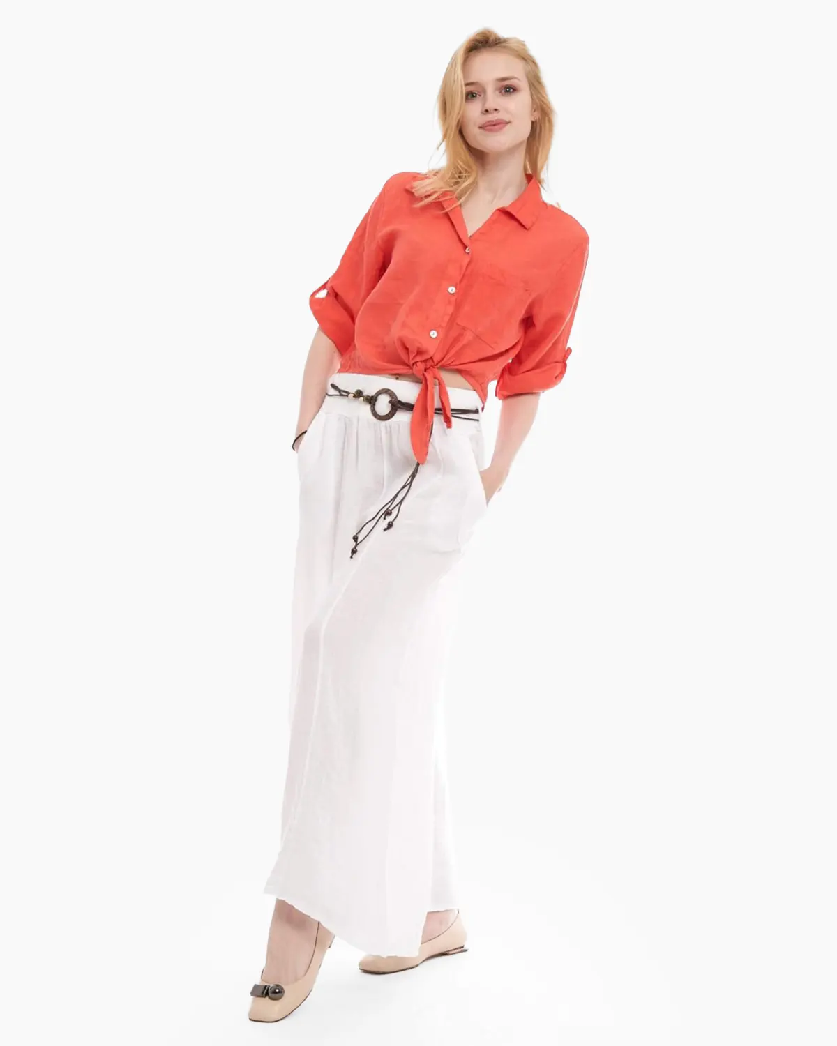 Pantalon tip fusta,din in,alb [2]