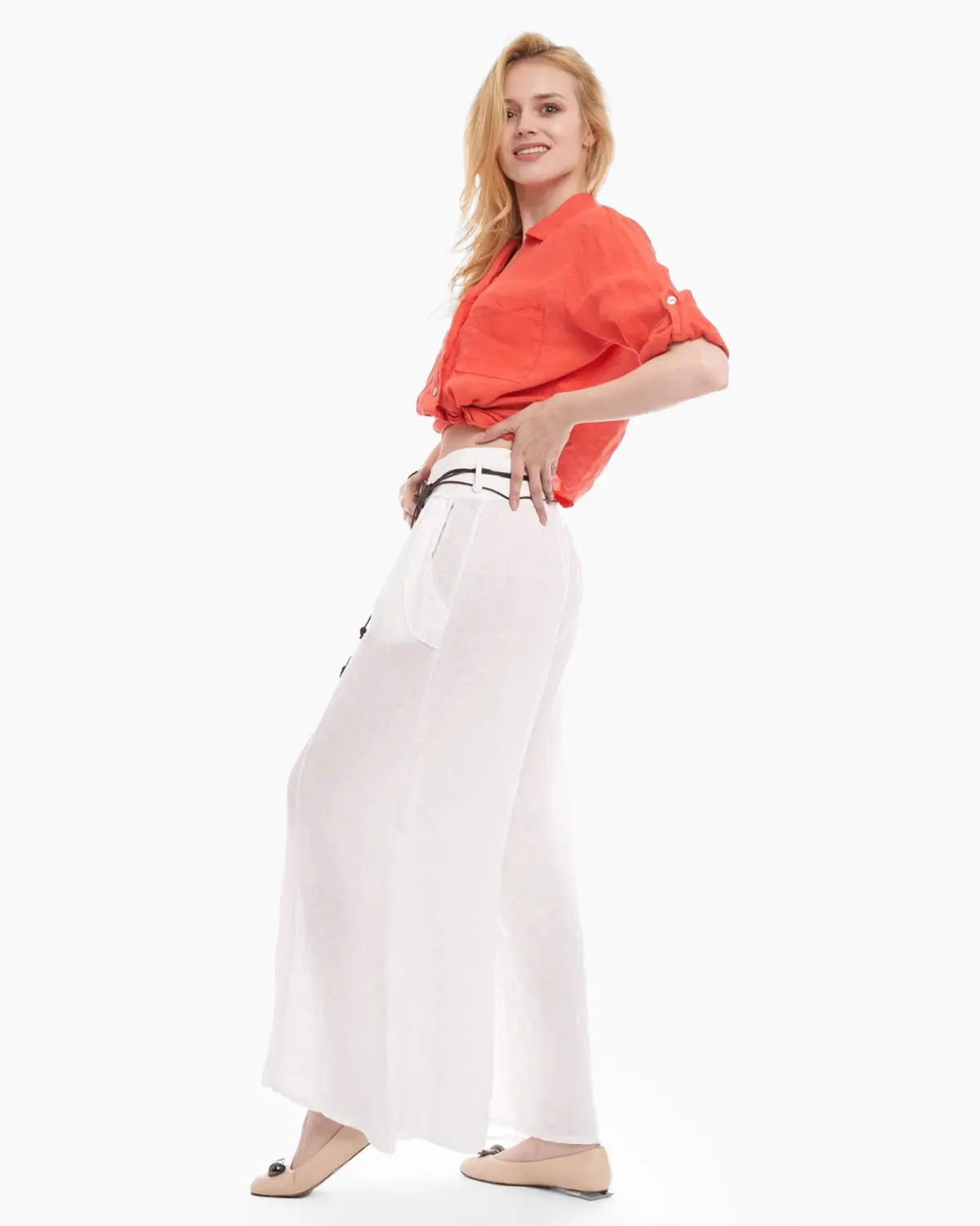 Pantalon tip fusta,din in,alb [3]