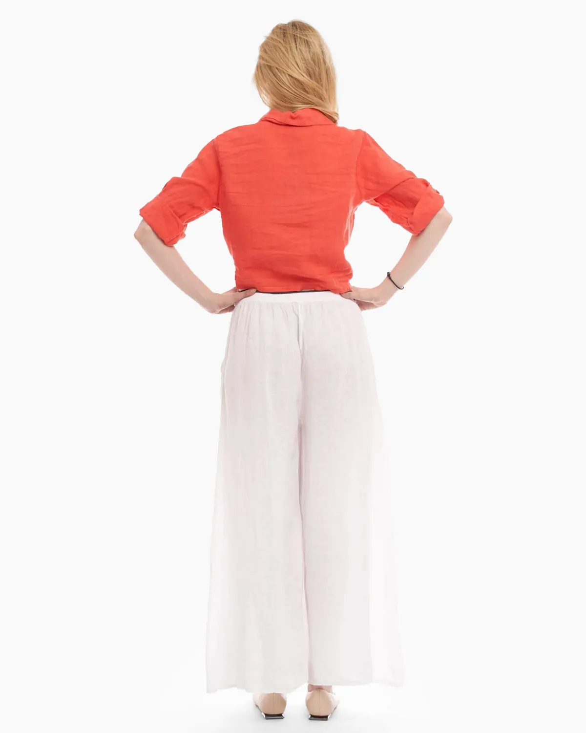 Pantalon tip fusta,din in,alb [4]