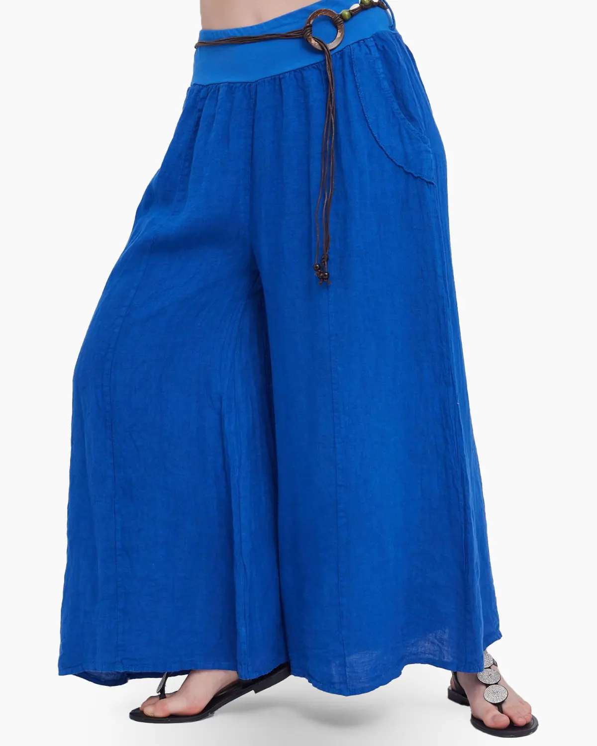Pantalon tip fusta, din in, albastru [2]