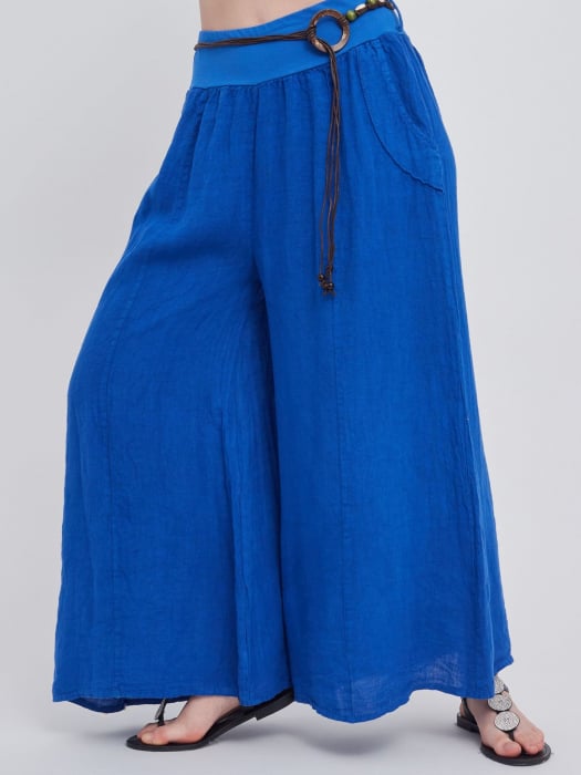 Pantalon tip fusta, din in, albastru [2]