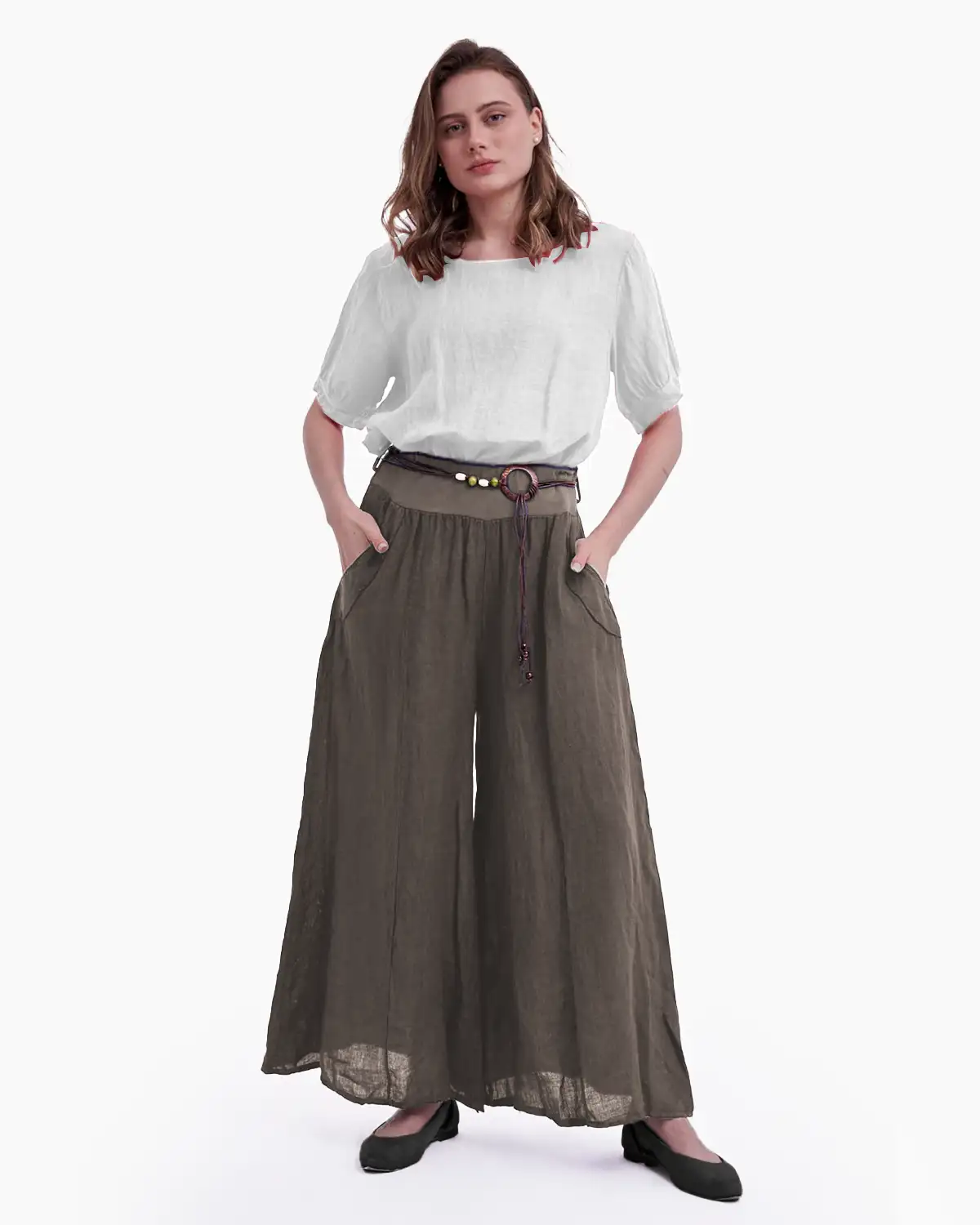 Pantalon tip fusta, din in, maro [3]