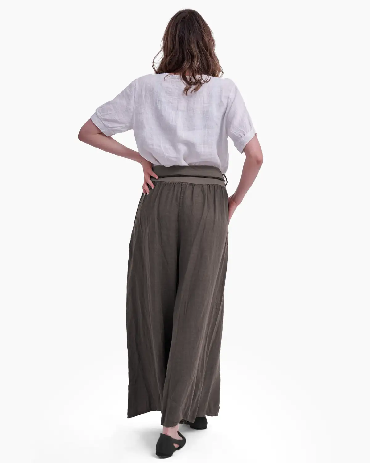 Pantalon tip fusta, din in, maro [2]