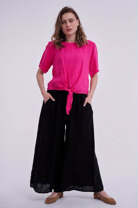 Pantalon tip fusta, din in, negru [2]