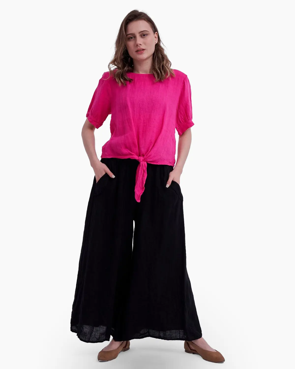 Pantalon tip fusta, din in, negru [2]