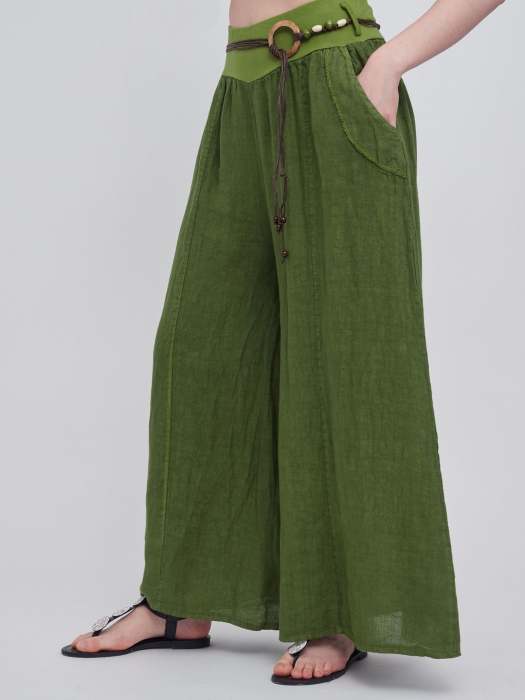 Pantalon tip fusta, din in, oliv [2]