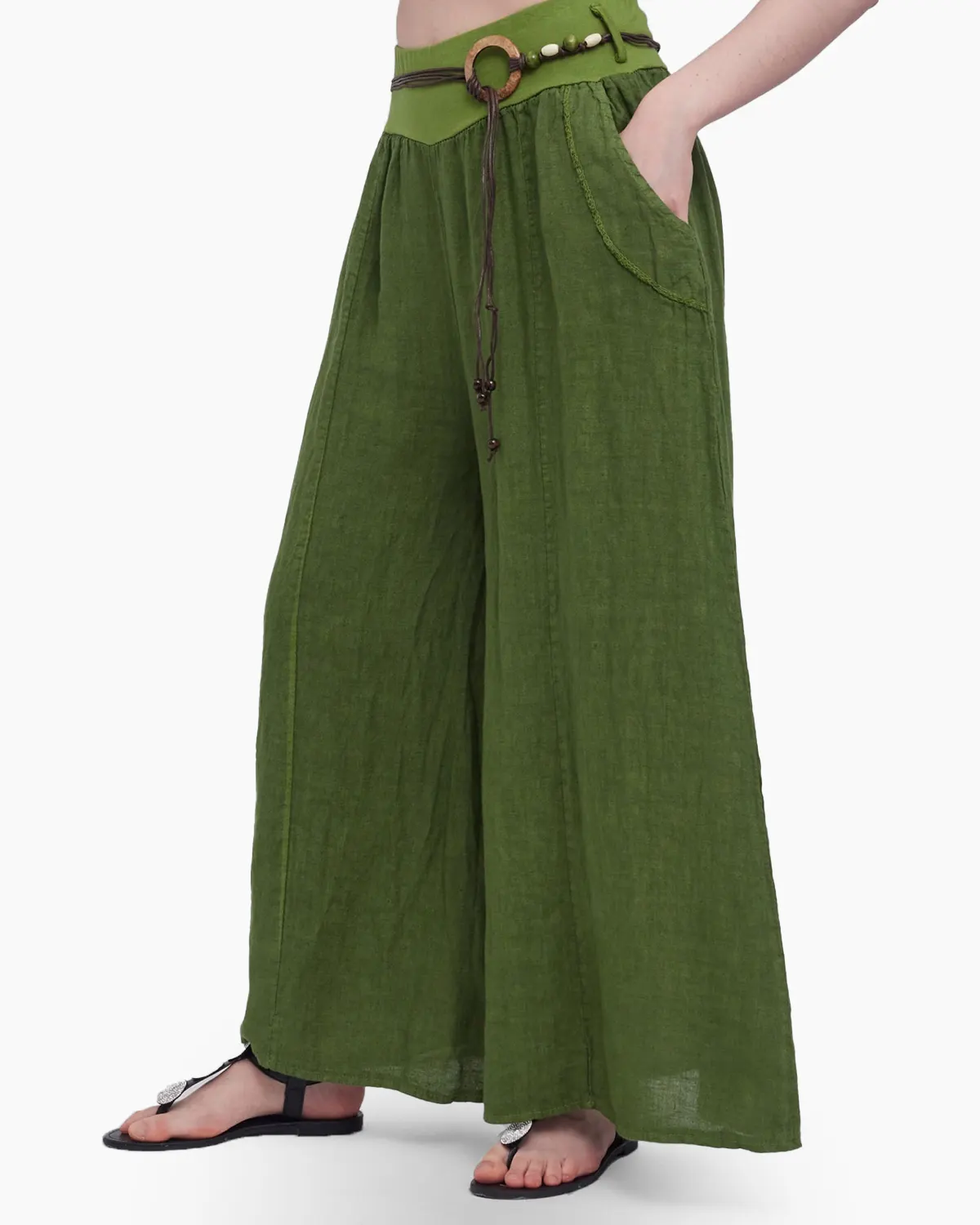 Pantalon tip fusta, din in, oliv [2]