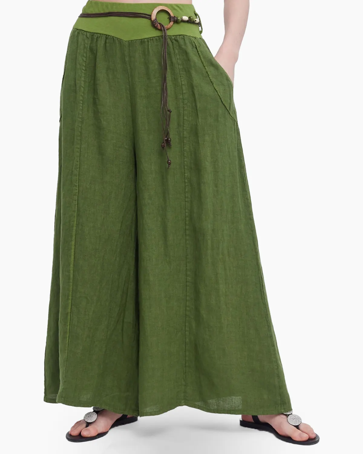 Pantalon tip fusta, din in, oliv [1]