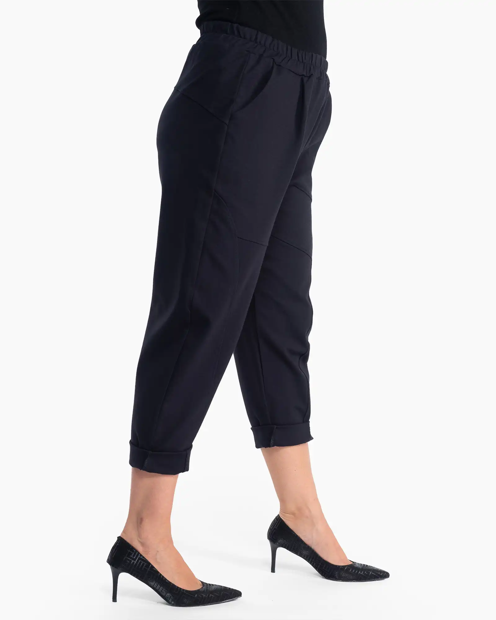 Pantaloni bleumarin casual cu croială cropped lejeră [3]
