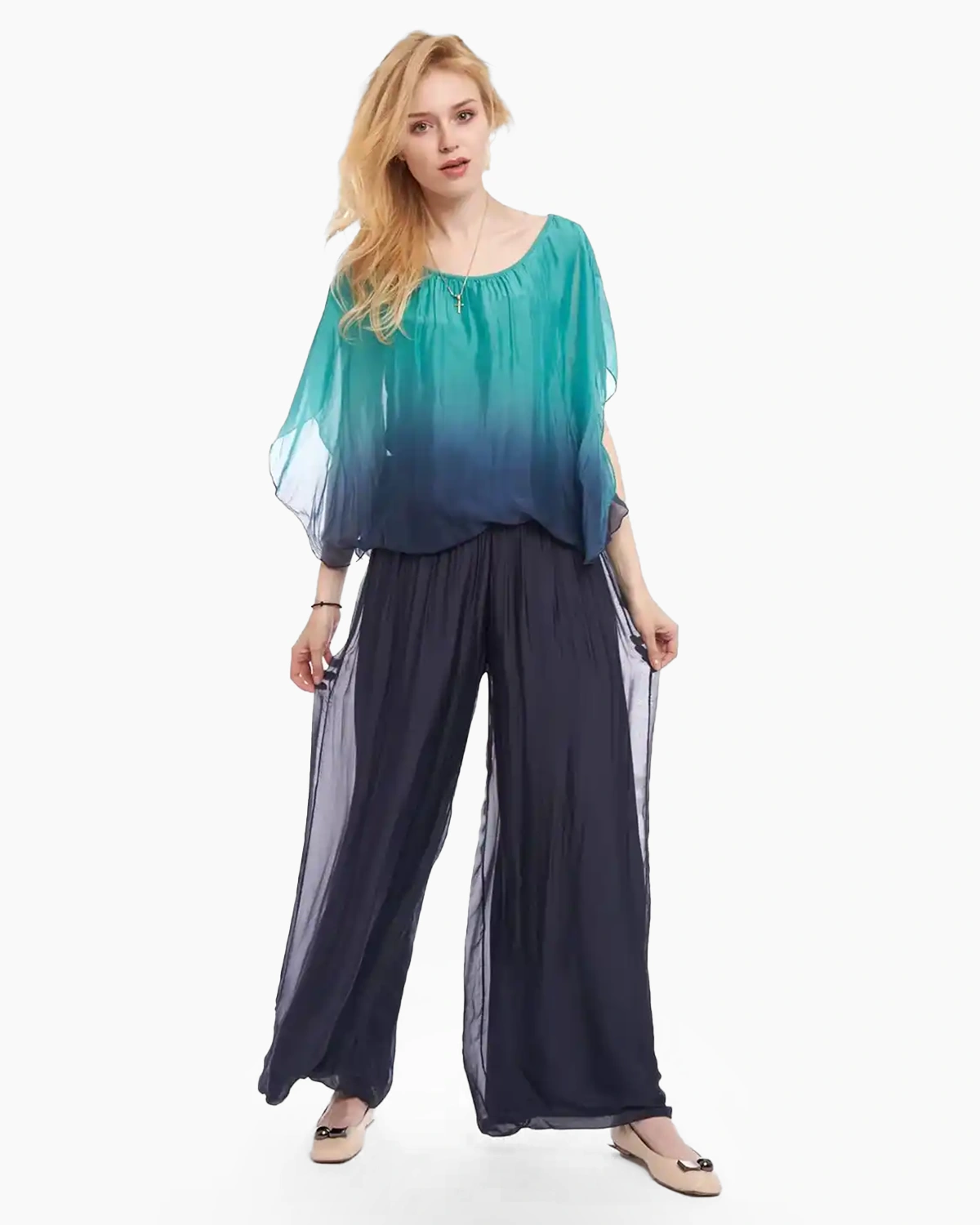 Pantaloni bleumarin din matase, tip salvari [1]