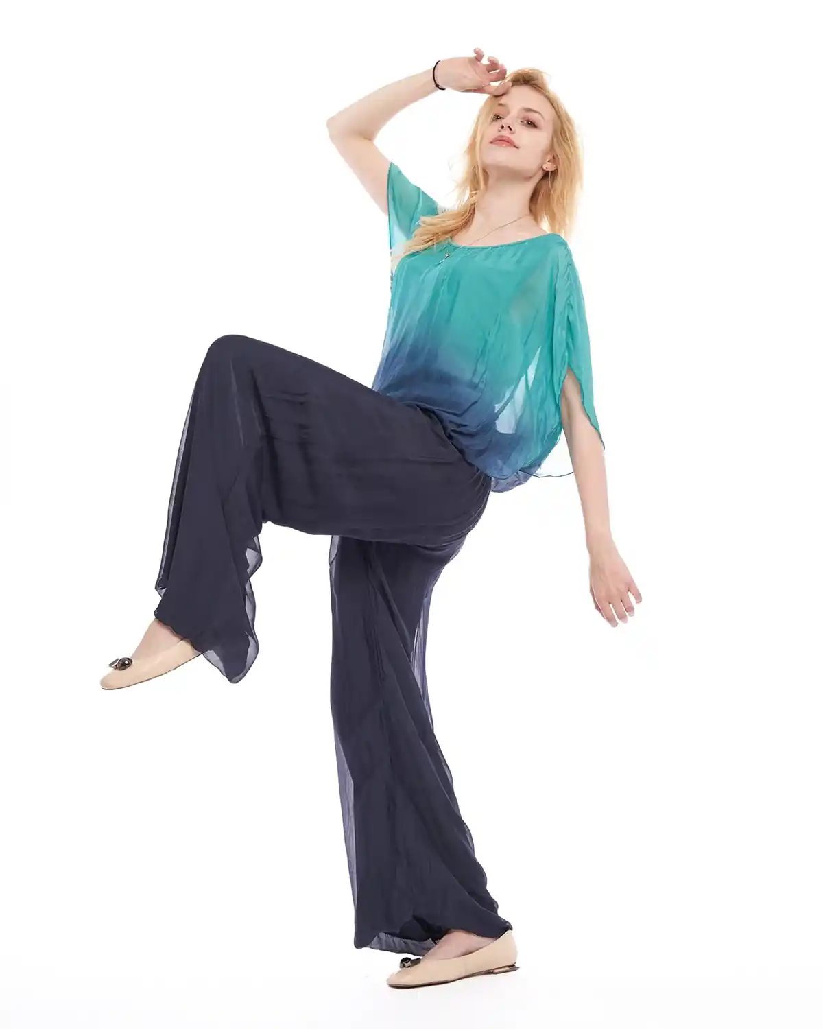 Pantaloni bleumarin din matase, tip salvari [3]