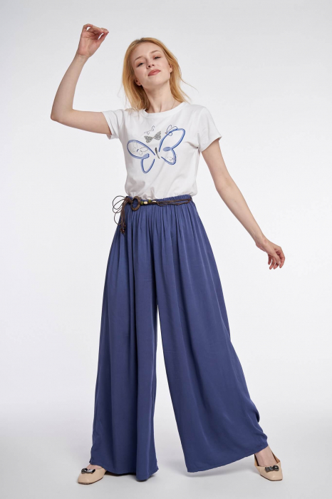 Pantaloni bleumarin, largi, din vascoza [2]