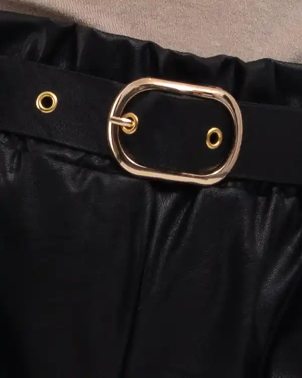 Pantaloni boyfriend damă din imitație piele cu curea inclusă [5]