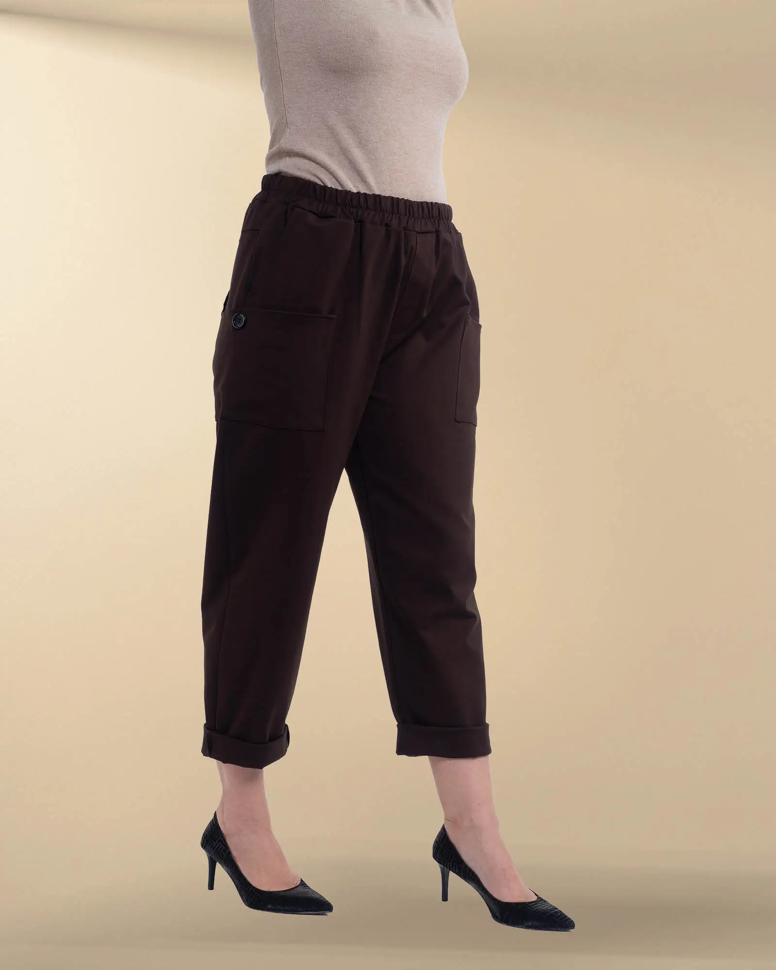 Pantaloni casual comozi din vâscoză într-o nuanță caldă de maro [3]