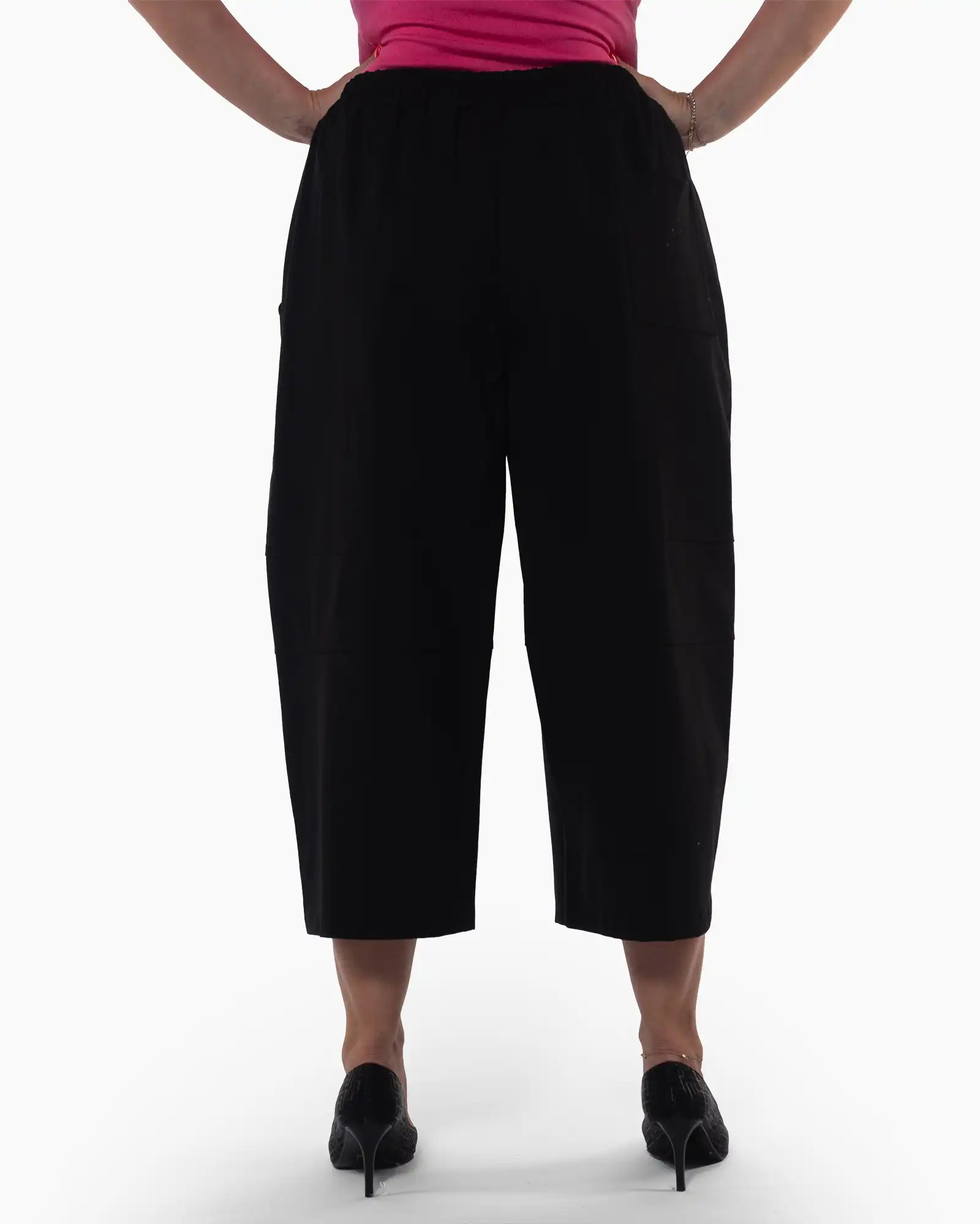 Pantaloni culottes negri fluizi cu talie elastică și croială lejeră [2]