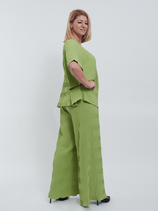 Pantaloni dama evazati cu croiala larga si talie unica, esentiali pentru un stil casual rafinat, oferind confort si versatilitate, vernil [3]