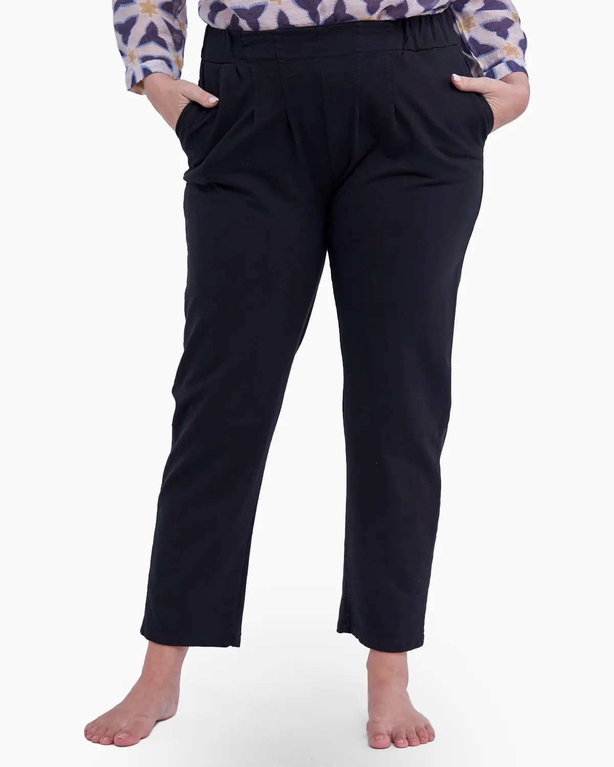 Pantaloni din bumbac cu elastic si pense in talie [3]