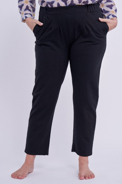 Pantaloni din bumbac cu elastic si pense in talie [3]