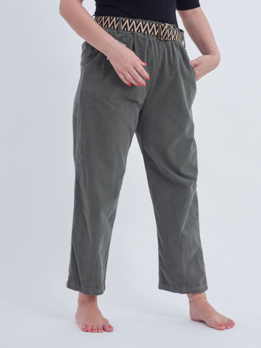 Pantaloni din bumbac kaki cu un aspect raiat [2]