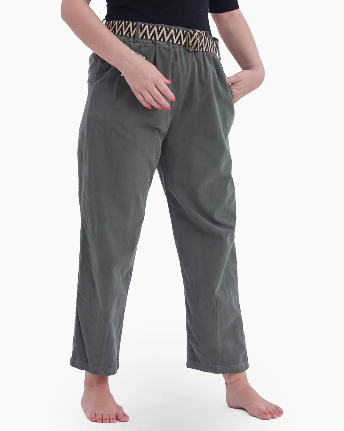 Pantaloni din bumbac kaki cu un aspect raiat [2]