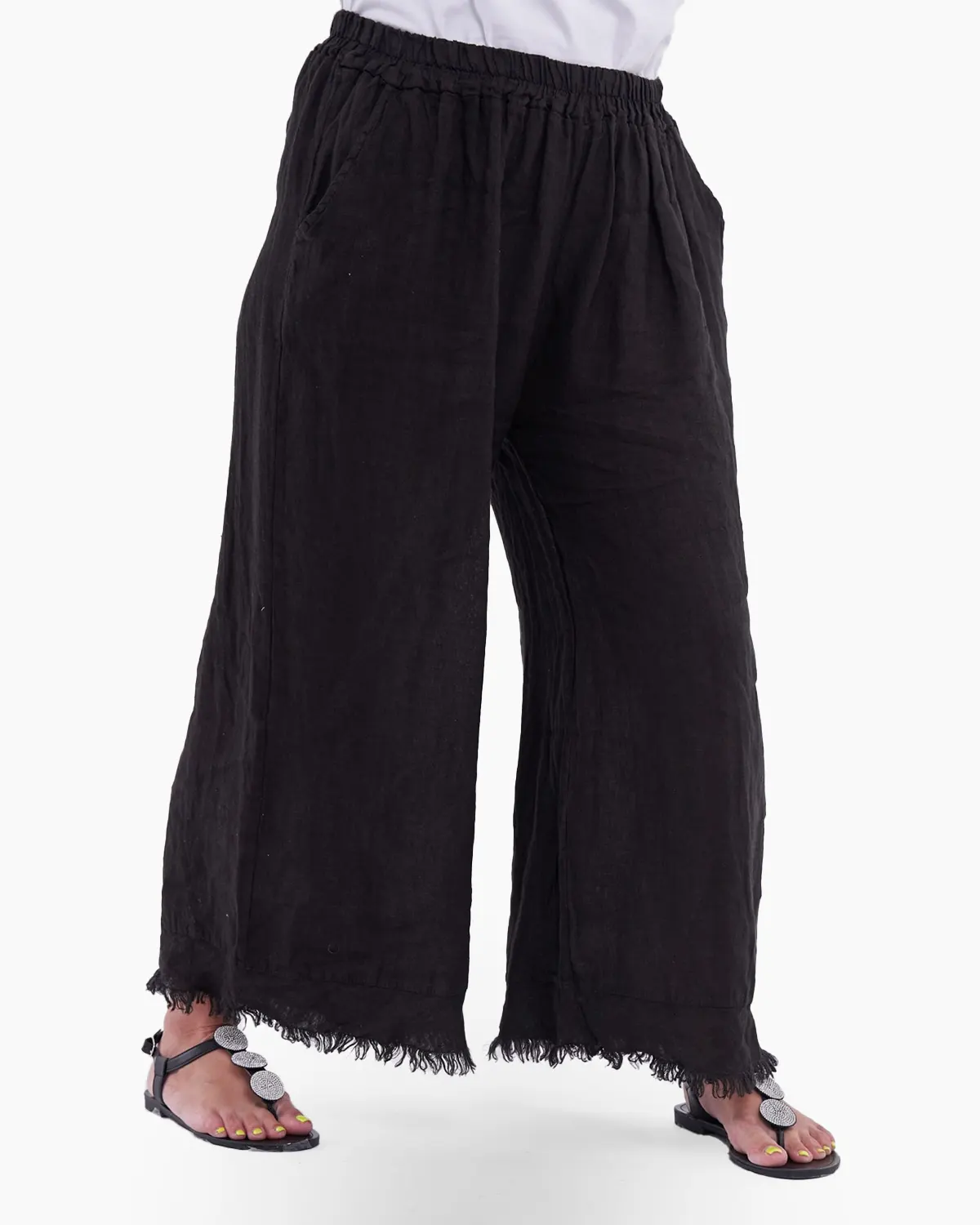 Pantaloni din in pur negru [2]