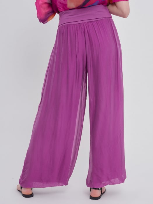Pantaloni din matase, tip salvari, fucsia [2]