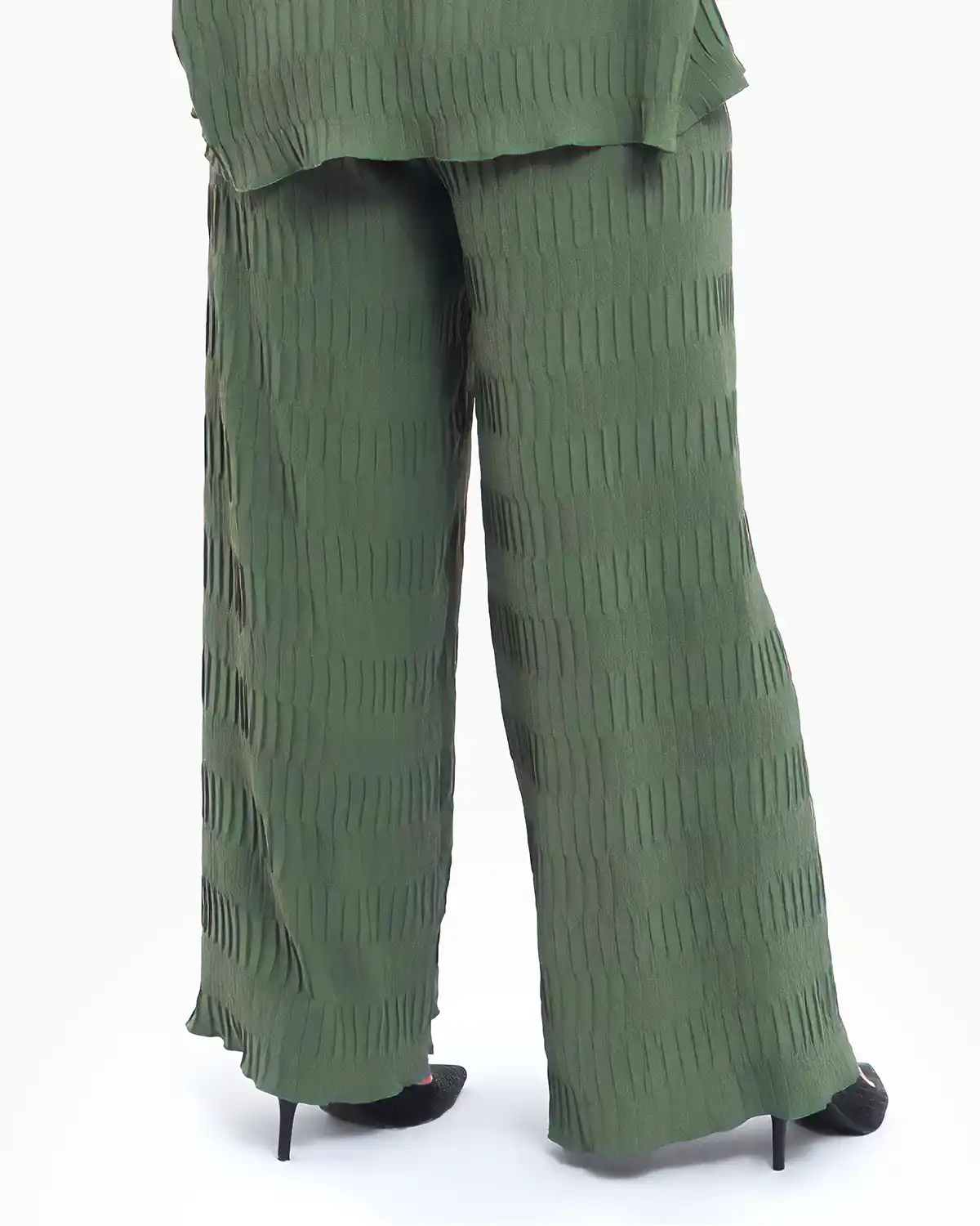 Pantaloni evazati eleganti cu croiala larga, vernil [3]