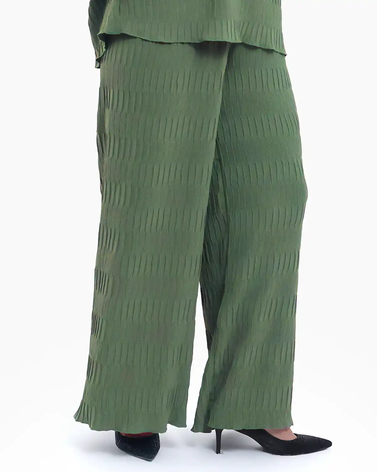 Pantaloni evazati eleganti cu croiala larga, vernil [2]