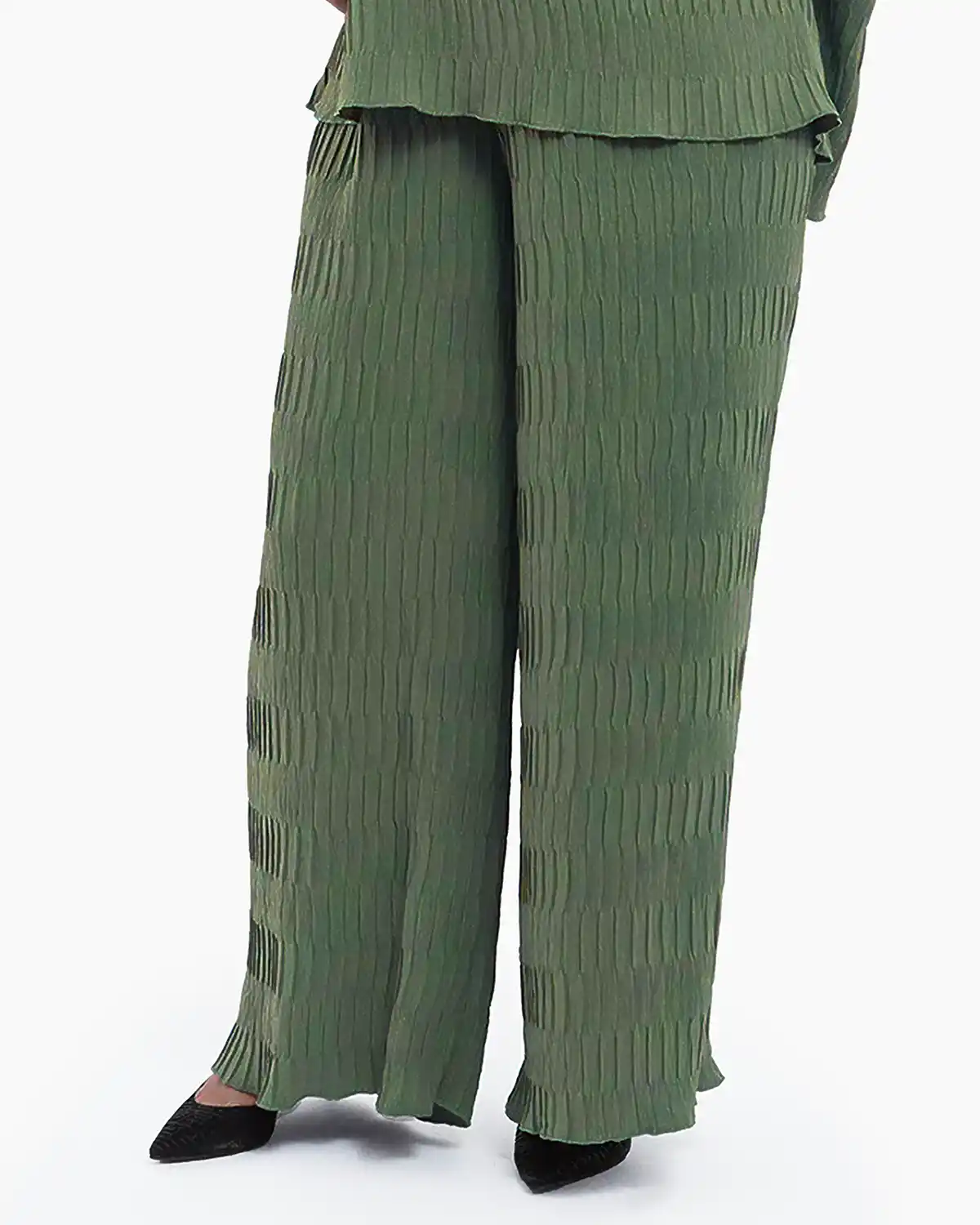 Pantaloni evazati eleganti cu croiala larga, vernil [1]