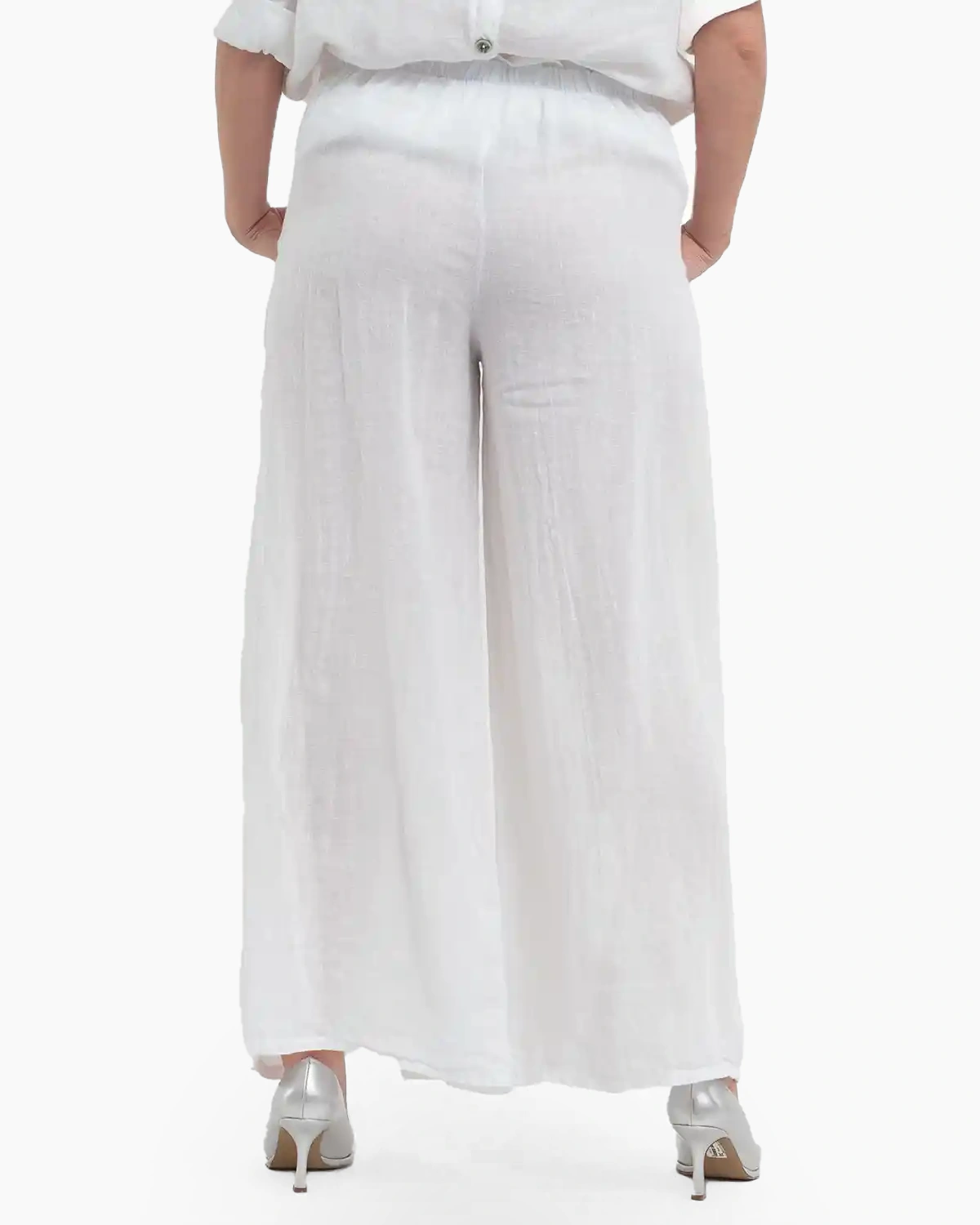 Pantaloni lungi albi din in pentru vară, confortabili și practici [2]