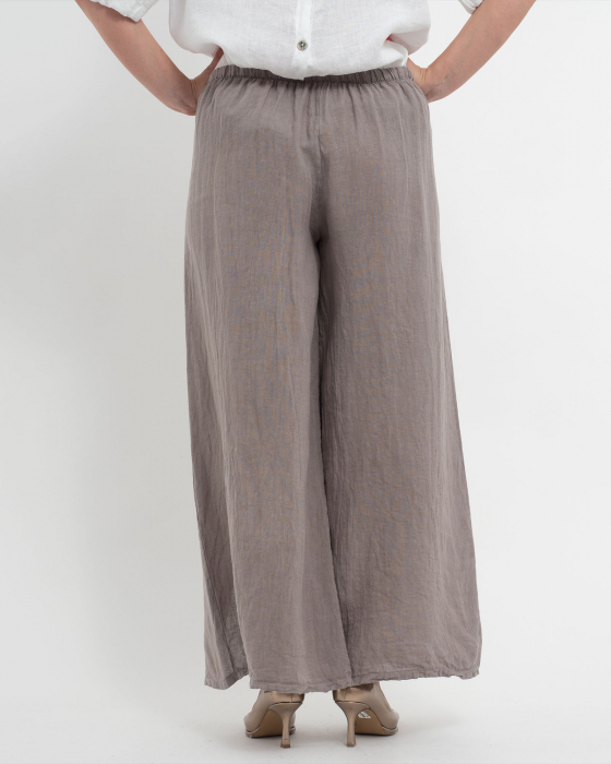 Pantaloni lungi bej fango din in pentru vară, confortabili și practici [2]