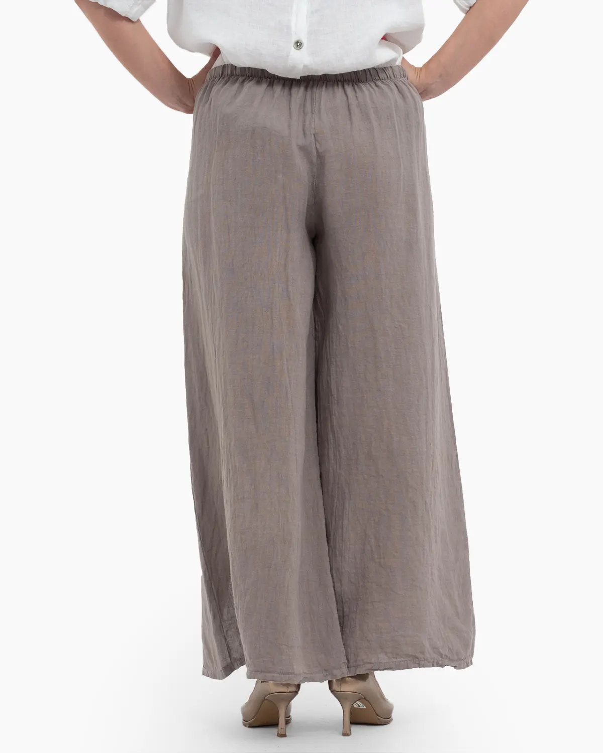 Pantaloni lungi bej fango din in pentru vară, confortabili și practici [2]